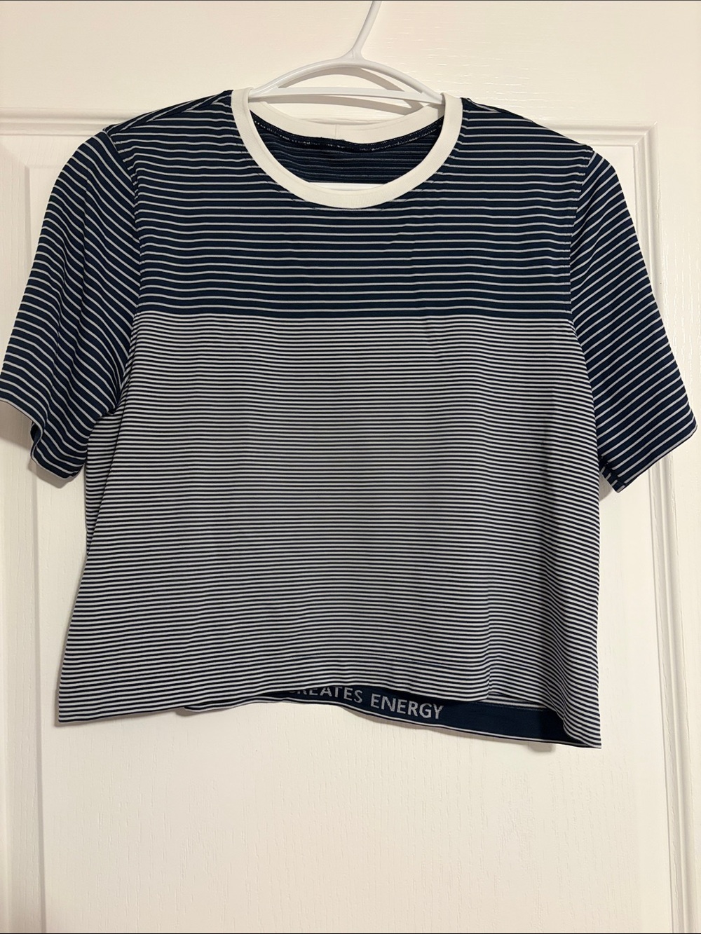 lululemon athletica Navy and White Striped Short Sleeve Tee